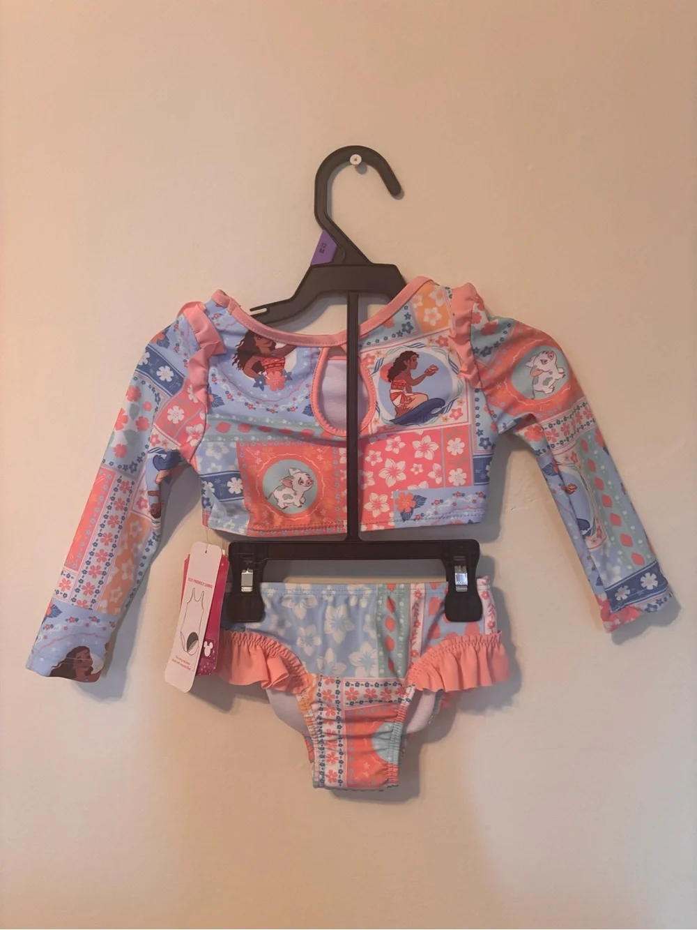 Disney Girls' Pink & Blue Two-Piece Rash Guard Bikini